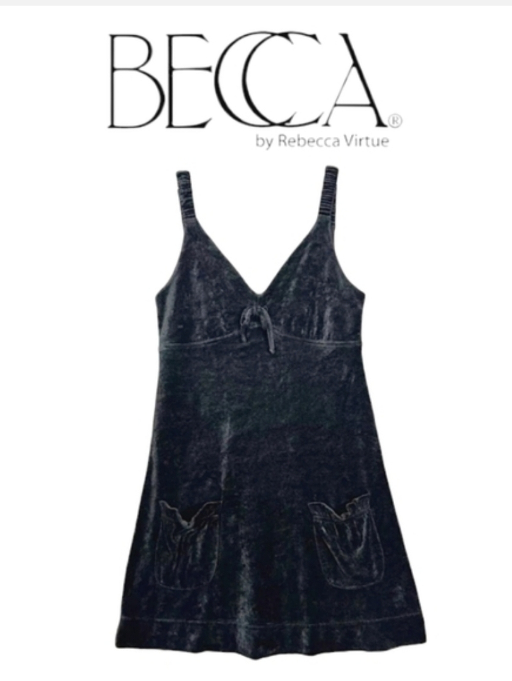 BECCA Vintage Y2K Swim Cover-up Dress Black Velour Sz S Classiccore
